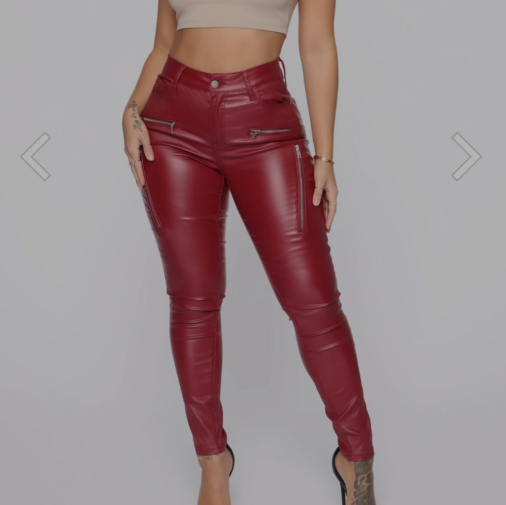 Fashion Nova Burgundy Faux Leather Pants-XL